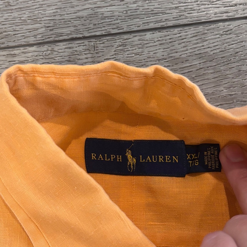 Ralph Lauren Button Down Shirt Mens XXL Orange 100% Linen Short Sleeve Pony Logo - Picture 4 of 10